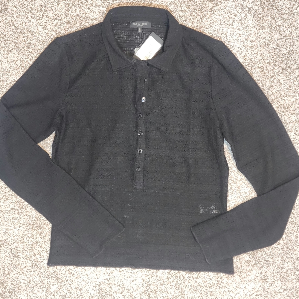 Rag & Bone Julia Polo Shirt Black New Med - Picture 7 of 10